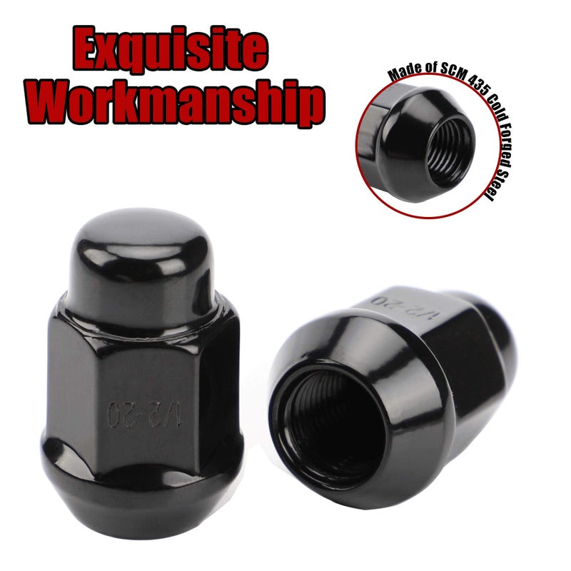 FLYCLE 20PCS 1.4 inch 1/2-20 Closed End Bulge Acorn Black Lug Nuts - Cone Seat - 19mm Hex Lug Nut for Bronco Mustang Cherokee Liberty Ranger Exlporer YJ TJ KJ KK ZJ WJ WK XK MJ XJ Aftermarket Wheels - Image 4